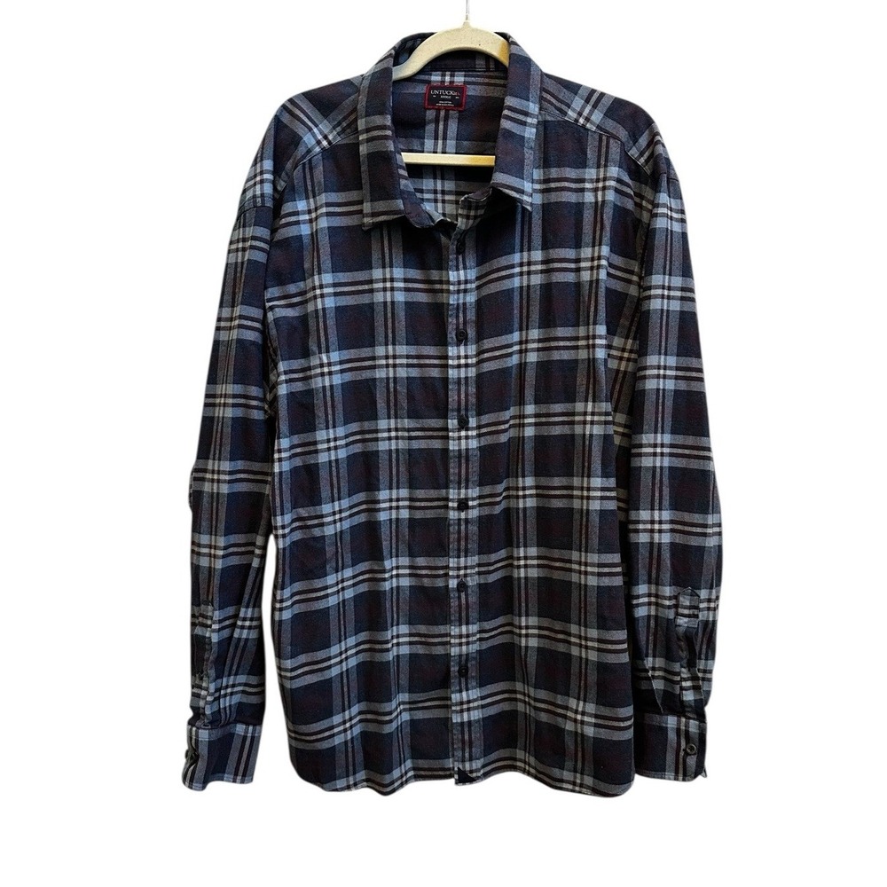 UNTUCKit Men's Barrington Flannel Button Front LS Shirt‎ XXXL C Tall Blue Plaid